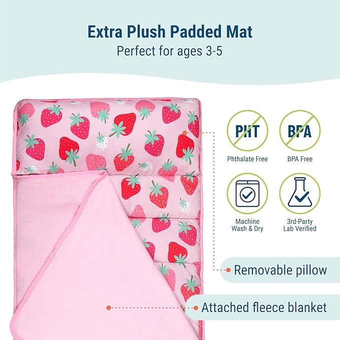 Wildkin 43-inch Kids Nap Mat – Soft Microfiber Toddler Sleeping Mat with Pillow