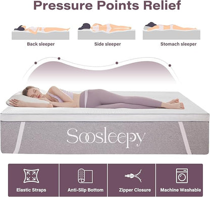 Full Size Memory Foam Mattress Topper 3 Inch with Removable Soft Cover Ventilated Breathable Cooling Mattress Pad Portable Bed Topper for Back Pain and Pressure Relief, CertiPUR-US Certified