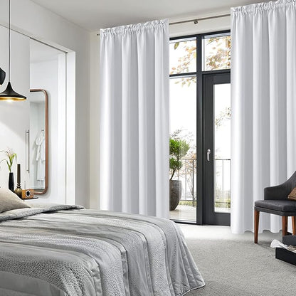 DWCN Blackout Curtains Room Darkening Thermal Insulated Bedroom Curtains Window Curtain Panels, 52 x 84 inches Long, Set of 2 White Rod Pocket Drapes