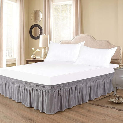 Silver Wrap Around Bed Skirts with 16" Drop - Three Sides Fabric Adjustable Elastic Dust Ruffle Silky Soft -600 TC Stretchy Bed Skirt-Twin XL(39"X 80") Silver