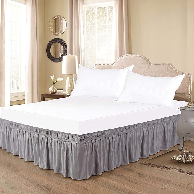 Silver Wrap Around Bed Skirts with 16" Drop - Three Sides Fabric Adjustable Elastic Dust Ruffle Silky Soft -600 TC Stretchy Bed Skirt-California King(72"X 84") Silver