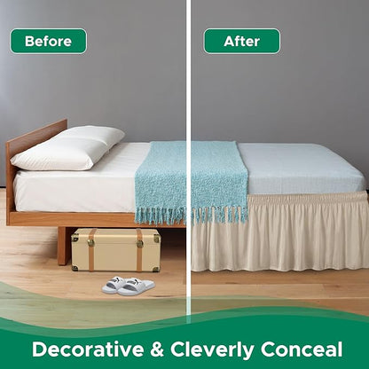 Biscaynebay Wrap Around Bed Skirts for Full & Full XL Beds 16" Drop, Light Camel Adjustable Elastic Dust Ruffles Easy Fit Wrinkle & Fade Resistant Silky Luxurious Fabric Solid Machine Washable