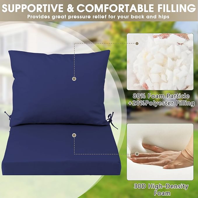 Outdoor Seat Cushion Set 22 x 22 In, Water-Resistant & Fade-Resistan, Patio Furniture Cushions with Removable Cover Deep Seat & Back Cushion with Handle and Adjustable Straps for Chair Sofa,1PC