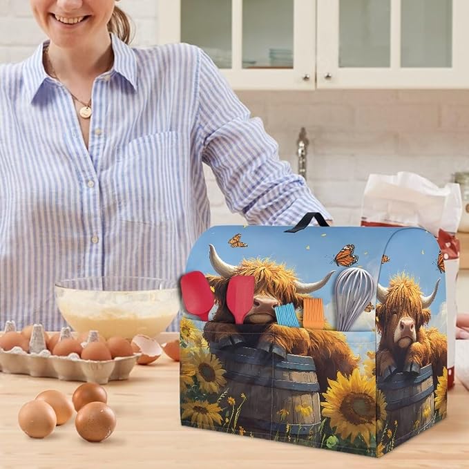 Kitchen Aid Stand Mixer Covers Highland Cow Sunflower Kitchen Appliance Dust Covers Protective Compatible with 6-8 Quart Kitchen Aid Stand Mixer