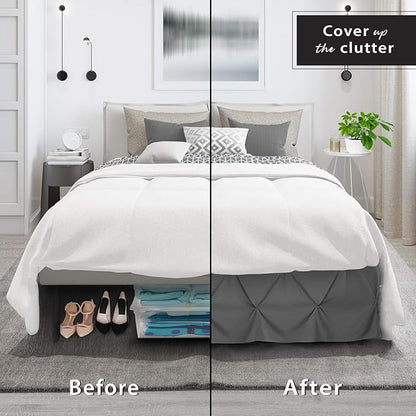 Nestl Grey Bed Skirt Twin Size, Pinch Pleat Twin Bed Skirt, 14" Inch Drop Twin Bedskirt, Hotel Quality Grey Bed Skirts, Premium Microfiber Bedskirt for Twin Bed, Grey Twin Bed Skirt