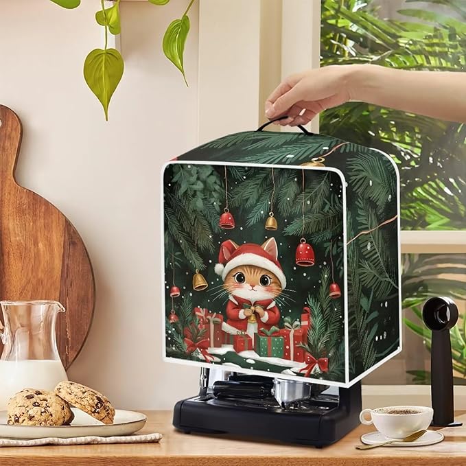 Coffee Maker Cover Christmas Cat Coffee Up Covers Dustproof Protector for Mixer Foldable Appliance Cover