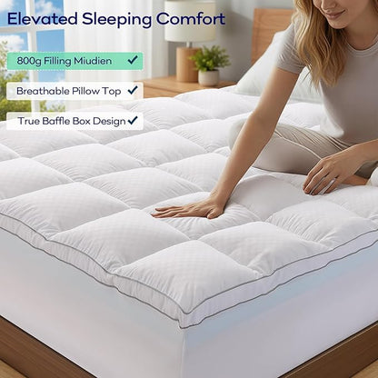OLANLY Dual-Layer 4 Inch Cal King Size Memory Foam Mattress Topper for Back Pain, 2 Inch Cooling Pillow Top Mattress Pad Cover and 2 Inch Gel Memory Foam Topper, Deep Elastic Pocket, White