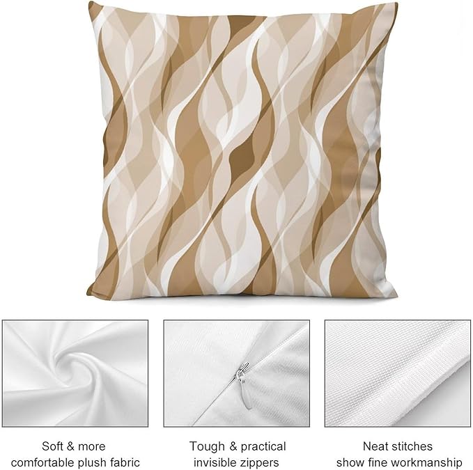 Cream Throw Pillow Covers Modern Abstract Cream and Grey Striped Decorations for Bedroom Living Room Farmhouse Sofa Pillows Bed Couch 16x16 Inch