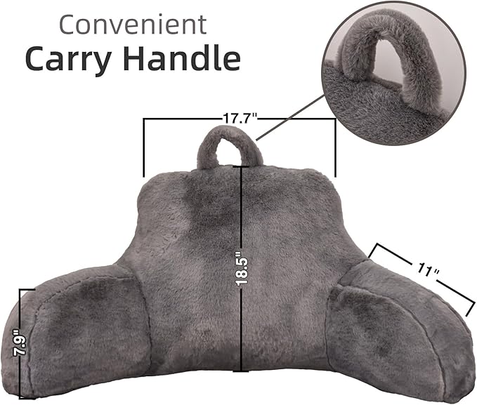 Btargot Extra Large Reading Pillow Bed Wedge Large Adult Backrest Lounge Cushion with Arms | Back Support for Sitting Up in Bed Gray
