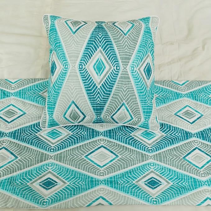The HomeCentric King/Queen/Twin Blue, Ivory & Grey Decorative King 90"x18" Bed Runner Without Pillow Cover, Quilted & Printed Bed Scarf on Cotton Fabric - Tallulah