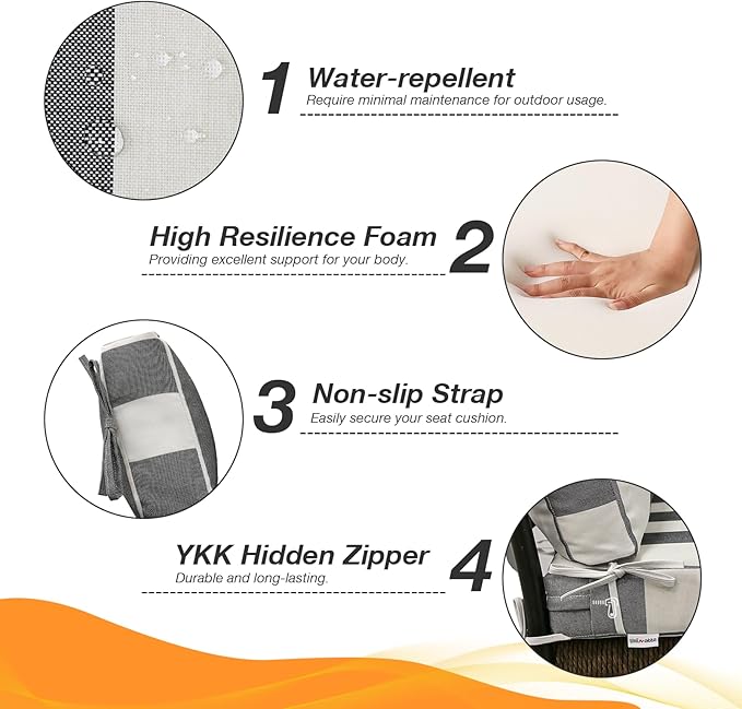 Outdoor High Back Chair Cushion Seat Pads, 44 x 21 Inch Water-Repellent & Fade-Resistant Patio Furniture Cushions with Ties for Adirondack, Rocking Chairs, Gray Stripe