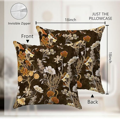 Aesthetic Floral Pillow Covers 18x18 - Vintage Floral Decorative Throw Pillow Covers Pillowcases for Living Room Bedroom, Outdoor Pillow Covers, Cottagecore Room Decor (Double-Sided)