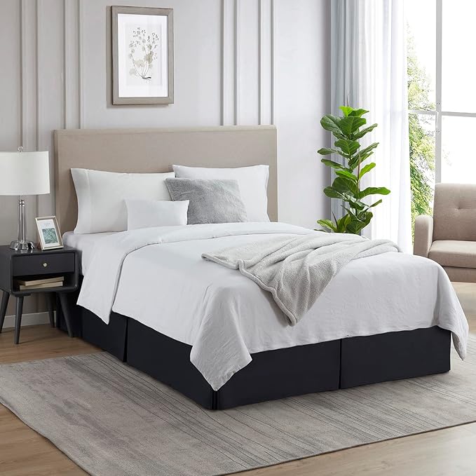 Nestl Black Full Bed Skirt - Full Size Bed Skirt 14 Inch Drop - Brushed Microfiber Bed Skirts - Hotel Quality Pleated Bed Skirt - Shrinkage & Fade Resistant
