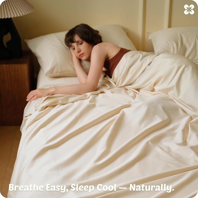 Bedsure Cooling Sheets, Rayon Derived from Bamboo & Cotton Blend, GentleSoft, Breathable, King Size Sheets Set, Deep Pocket Up to 18 Inches, Hotel Luxury Bedding for Hot Sleepers, Beige