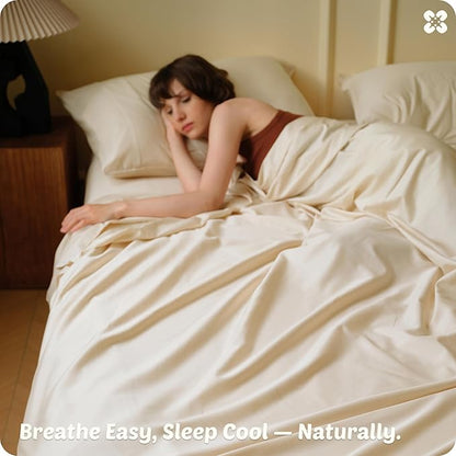 Bedsure Cooling Sheets, Rayon Derived from Bamboo & Cotton Blend, GentleSoft, Breathable, King Size Sheets Set, Deep Pocket Up to 18 Inches, Hotel Luxury Bedding for Hot Sleepers, Beige