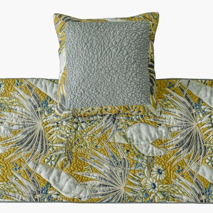 The HomeCentric King/Queen/Twin Grey & Yellow Decorative King 90"x18" Bed Runner with 2 Pillow Cover, Cockatoo Bird & Quilted Bed Scarf on Cotton Fabric - Cockatoo Love