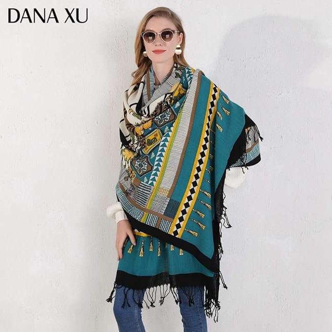 DANA XU 100% Merino Wool Pashmina Shawl for Women 96"x43", Oversized Cashmere Wrap with Tassels, Floral Travel Blanket Cape