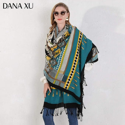 DANA XU 100% Merino Wool Pashmina Shawl for Women 96"x43", Oversized Cashmere Wrap with Tassels, Floral Travel Blanket Cape