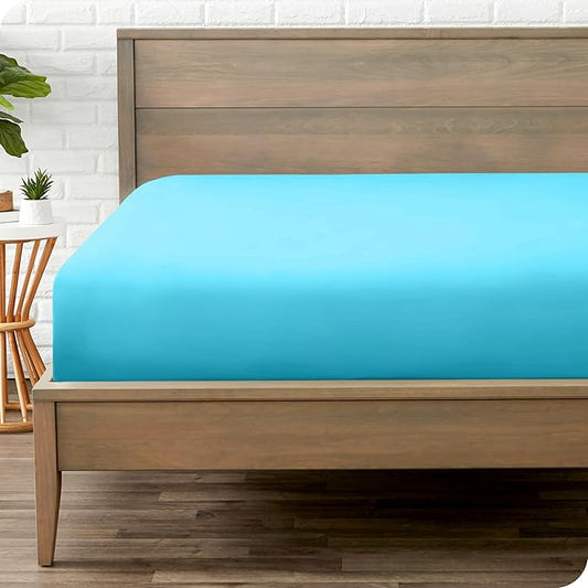 Bare Home Fitted Bottom Sheet Full Size - Premium 1800 Microfiber - Ultra-Soft Hotel Luxury - Deep Pocket - Durable and Long Lasting (Full, Aqua)