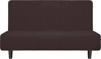 Easy-Going Stretch Futon Slipcover Armless Futon Bed Cover Furniture Protector Without Armrests with Elastic Bottom for Kids, Soft Jacquard Fabric Small Checks (Medium, Chocolate)