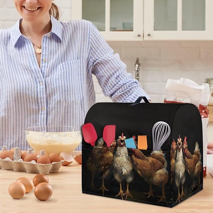 Funny Rooster 3D Print Stand Mixer Covers Kitchen Aid Mixer Cover Mixer Dust Cover with Pockets and Handle Kitchen Accessories Mixer Covers Black