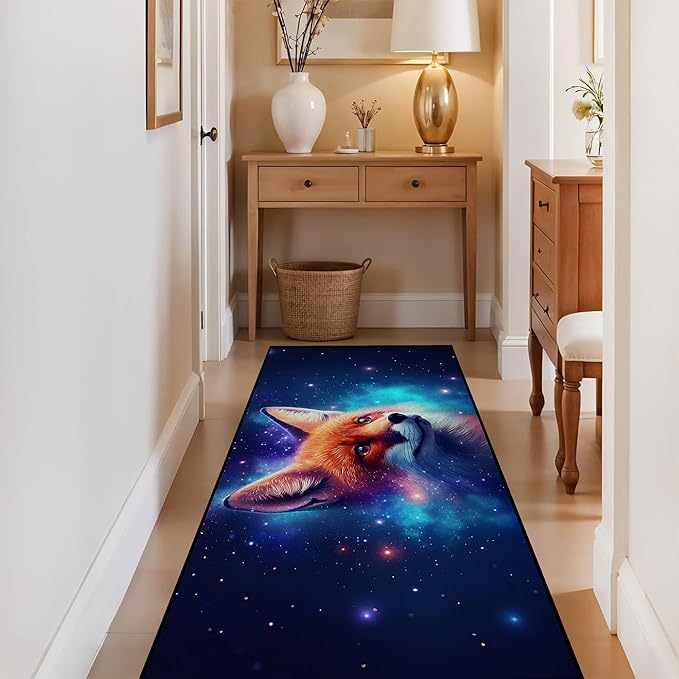 Galaxy Fox Rug 3D Cute Foxes Area Rugs for Bedroom Living Room Playroom Boys Kids Cartoon Colorful Carpet Glitter Stars Throw Rugs Floor Mat 79 in x 39 in
