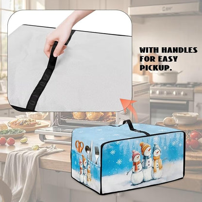 Christmas Air Fryer Toaster Oven Dust Cover Protective Convection Oven Cover with Side Pockets, Decorative Small Kitchen Appliances Protector for Holiday Decor, M, Snowman Snowflake Blue