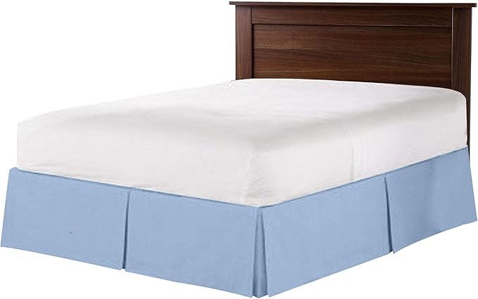 Bed Skirt - 100% Cotton 800 Thread Count Box Pleated Bed Skirt - Luxury Pleated Dust Ruffle, Hotel Quality Modern Bed Skirt, Easy Fit with 12 Inch Tailored Drop, Twin XXL, Light Blue