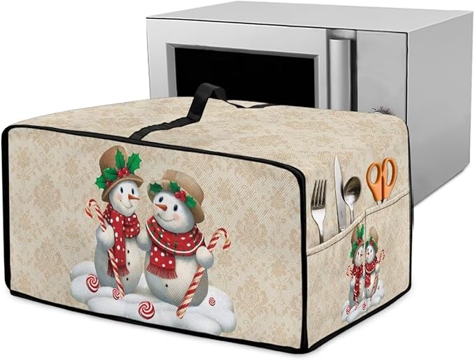 Air Fryer Toaster Oven Dust Cover Protective Microwave Oven Cover Small Appliance Protector Decorations Kitchen Accessories for Christmas, S, Snowman Candy Cane Floral Pattern Beige