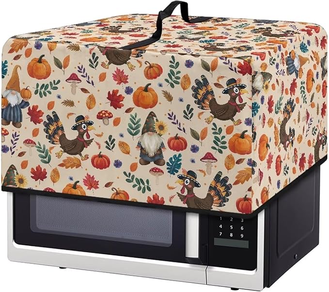Microwave Oven Cover, Thanksgiving Turkey Dustproof Machine Protector Decorative Kitchen Appliance Cover Waterproof Polyester Fabric for Most Countertop Microwaves Easy to Clean