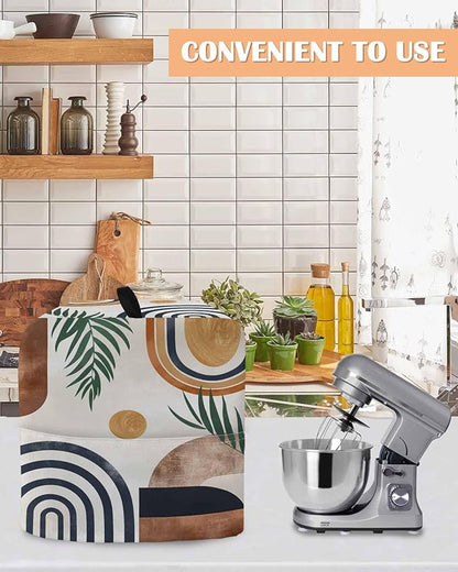 Farmhouse Boho Stand Mixer Dust Cover with Storage Pocket & Handles, Fits All Tilt Head & Bowl Lift Vintage Abstract Kitchen Appliance Cover Organizer Geometric Leaves Bag Accessories, 6-8 Quart