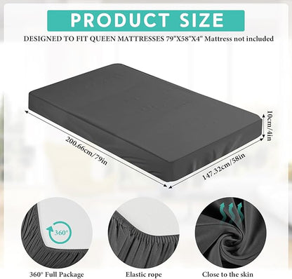Breling Fitted Sheet (Sheet Only) Compatible with Milliard Trifold Mattress Folding Mattress Fitted Microfiber Bedsheet for Camp Bunk Rvs Bed(Queen,4'',Dark Gray)