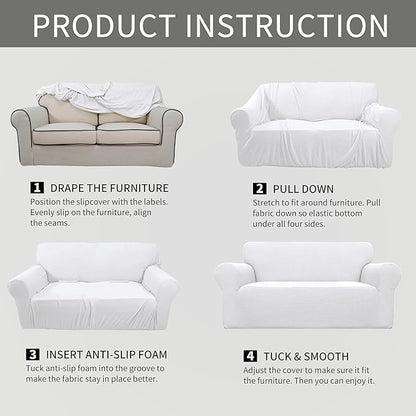 Easy-Going Stretch Oversized Loveseat Slipcover 1-Piece Sofa Cover Furniture Protector Couch Soft with Elastic Bottom for Kids Polyester Spandex Jacquard Fabric Small Checks Snow White