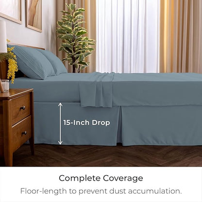Mellanni Bed Skirt Full Size - Bed Skirting - 15-Inch Tailored Drop Pleated Dust Ruffle - Hotel Luxury Bedding - Wrinkle, Fade, Stain Resistant - 1 Bedskirt (Full, Spa Blue)