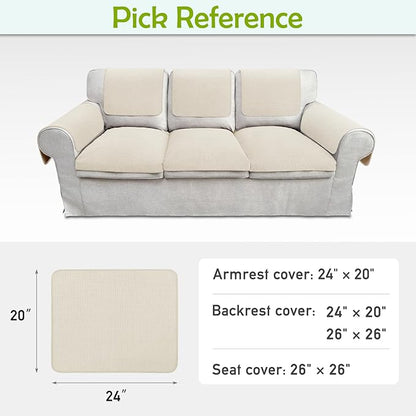 Couch Arm Covers, Sofa Arm Covers, Waterproof Armrest Cover for Sofa, Armchair, Loveseat, Non-Slip Recliner Arm Cover, Sofas Headrest Cover, Arm Chair Covers Set of 2 (Beige, 24"×20")