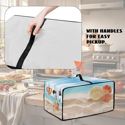 Toaster Oven Dust Cover Protective Microwave Oven Cover with Pockets, Small Appliance Decor for Kitchen Countertop, S, Beach Seashell