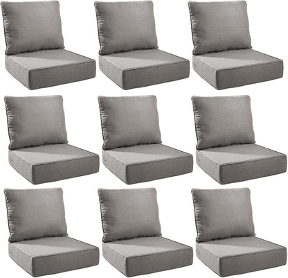 Outdoor Cushion Set for Furniture Patio Furniture, UV Resistant, Water Resistant - 6 Inch Thick Foam Garden Cushions – 22x24 Inch Patio Seat Covers for Chair/Sofa/Couch | Grey | 9-Pack |