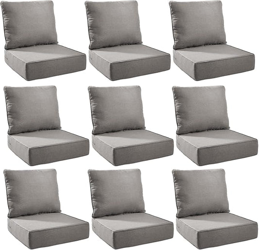 Outdoor Cushion Set for Furniture Patio Furniture, UV Resistant, Water Resistant - 6 Inch Thick Foam Garden Cushions – 22x24 Inch Patio Seat Covers for Chair/Sofa/Couch | Grey | 9-Pack |