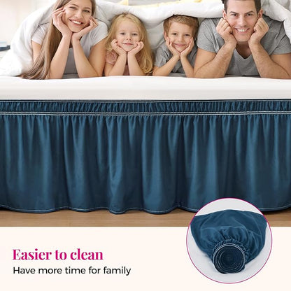 RIMELA Dusty Navy Bed Skirt King Size 15 Inch Drop, Wrap Around Elastic Bedskirt, Dust Ruffle for Adjustable Bed Base Machine Washable Easy to Install Bed Skirts