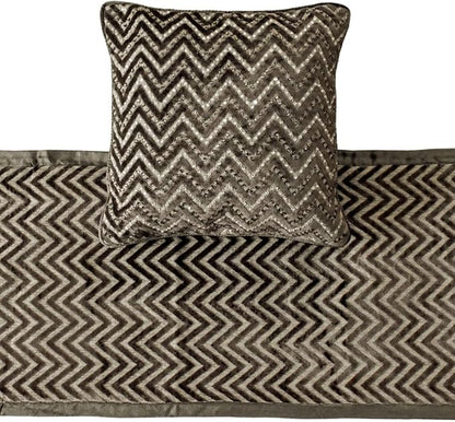The HomeCentric King Queen Twin Grey Decorative Queen 74"x18" Bed Runner with 2 Pillow Cover, Crystals Bed Scarf on Velvet Fabric - Grey Crystal Chevy