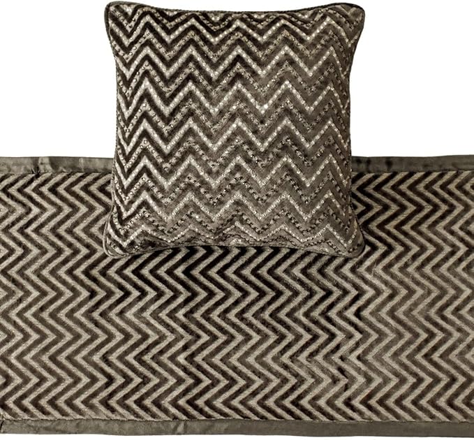 The HomeCentric King Queen Twin Grey Decorative King 90"x18" Bed Runner with 2 Pillow Cover, Crystals Bed Scarf on Velvet Fabric - Grey Crystal Chevy