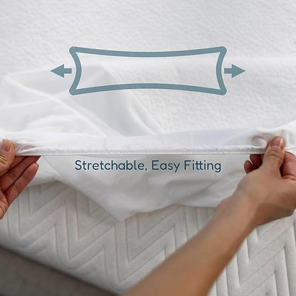 DreamOasis Waterproof Mattress Protector Queen Size - Premium Bamboo Viscose, Super Soft, Breathable, Machine Washable, Noiseless Bed Mattress Cover - White