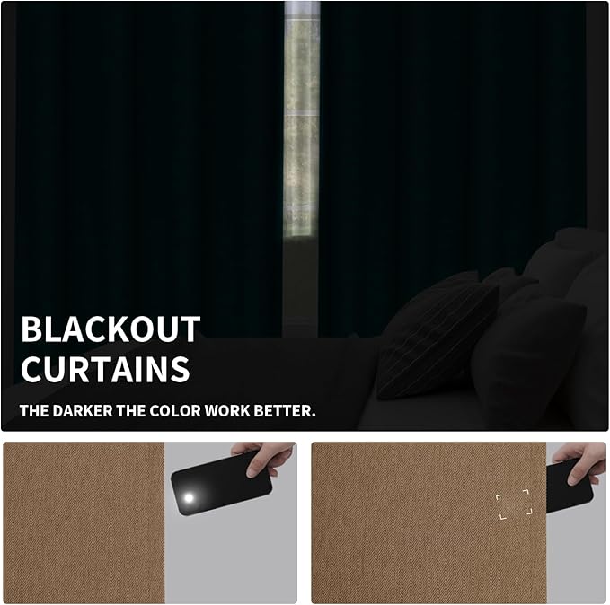 Easy-Going Linen Look Blackout Curtain Grommet Window Curtain Drapes for Bedroom, Living Room Thermal Insulated Room Darkening (2 Panels, 52x84 inch, Brown)