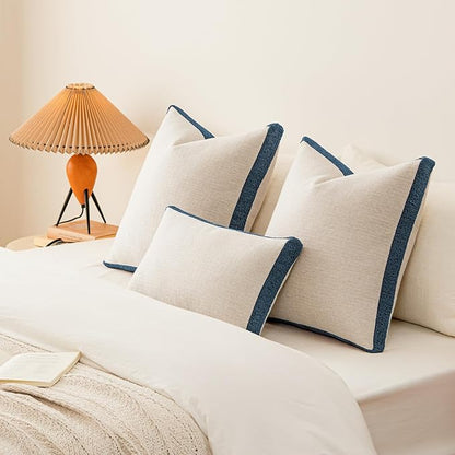 a moment Loop Yarn Linen-Like Pillow Cover Natural Soft Decorative Throw Pillow Case Farmhouse 18x18 Inch, Bohemian Textured Cushion Cover for Sofa Bed, Wrinkle-Resistant Home Decor Navy Blue