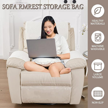 Armrest Cover, Recliner Chair Protector, Furniture Protector Slip, Side Storage Pocket, Stretch Armchair Couch Arm Rest Cover for Recliner, Chair, Sofa (Beige,1 Seater(3pcs))