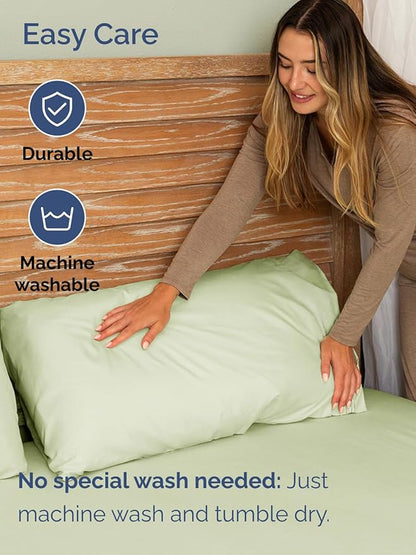 Extra Deep Pocket Cal King Sheets - 4 Piece Breathable & Cooling Bed Sheets - Hotel Luxury Bed Sheet Set - Soft, Wrinkle Free & Comfy - Easily Fits Extra Deep Mattresses - Light Sage Green Sheets Set