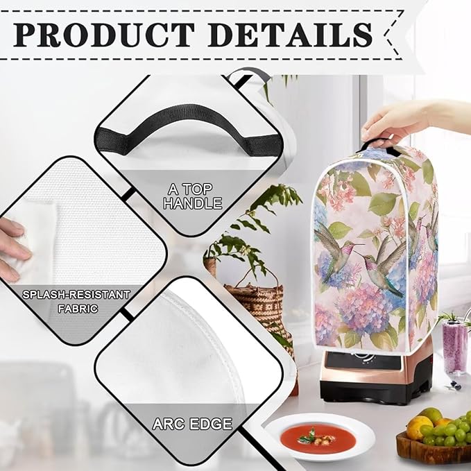 Hummingbird Kitchen Blender Cover Toaster Cover 2 Slice Washable Kitchen Accessories Flower Pattern Small Appliance Protector Dustproof Covers