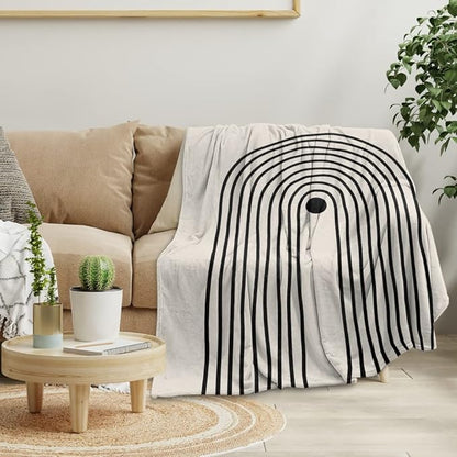 Boho Mid Century Blankets Orange Beige Throws Abstract Modern Aesthetic Bedding Minimalist Sun Leaf Soft Warm Bed Bedding Blankets for Couch Bedroom Sofa Office Cozy Flannel Blanket 60"X80"