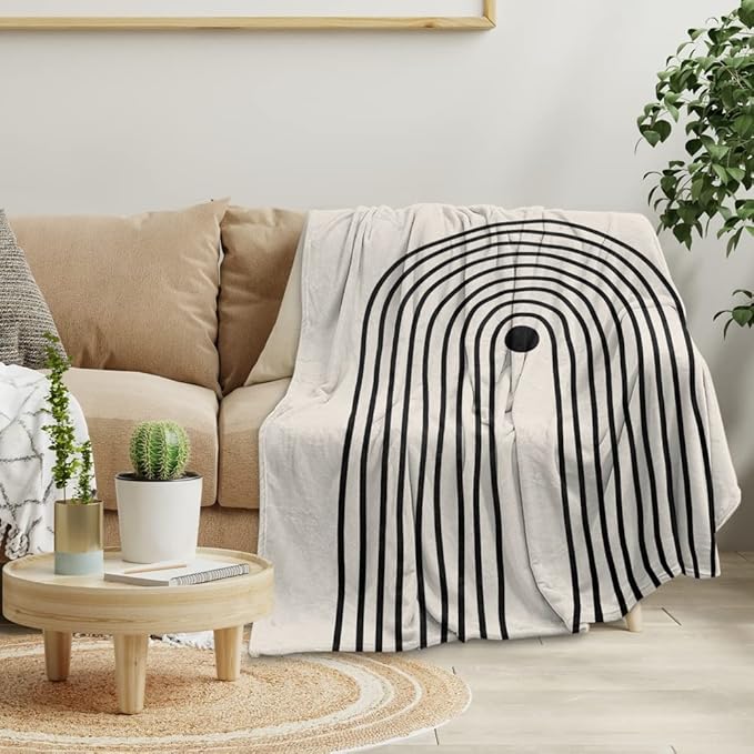 Boho Mid Century Blankets Orange Beige Throws Abstract Modern Aesthetic Bedding Minimalist Sun Leaf Soft Warm Bed Bedding Blankets for Couch Bedroom Sofa Office Cozy Flannel Blanket 70"X80"