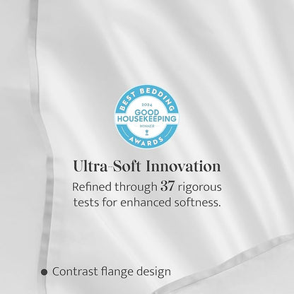 Double Stitch Cotton Tencel Duvet Cover - Queen Size Comforter Cover, Luxury & Soft Eucalyptus Lyocell Bedding for Hot Sleepers, Cooling & Breathable, Button Closure, Bright White Contrast, 90"x90"